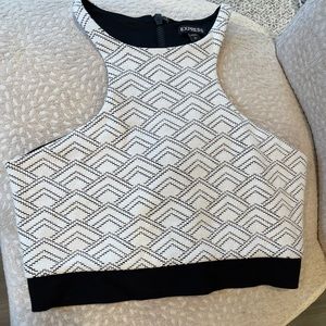 White & Black Crop Blouse Full Zip Back Express Size Small